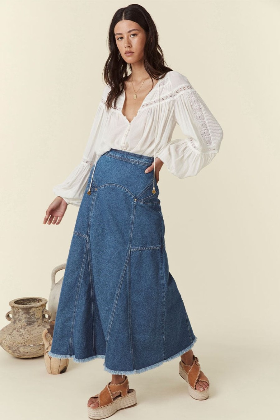 Clothing & Accessories Spell | Spell-Muse Denim Maxi Skirt-Inky Blue