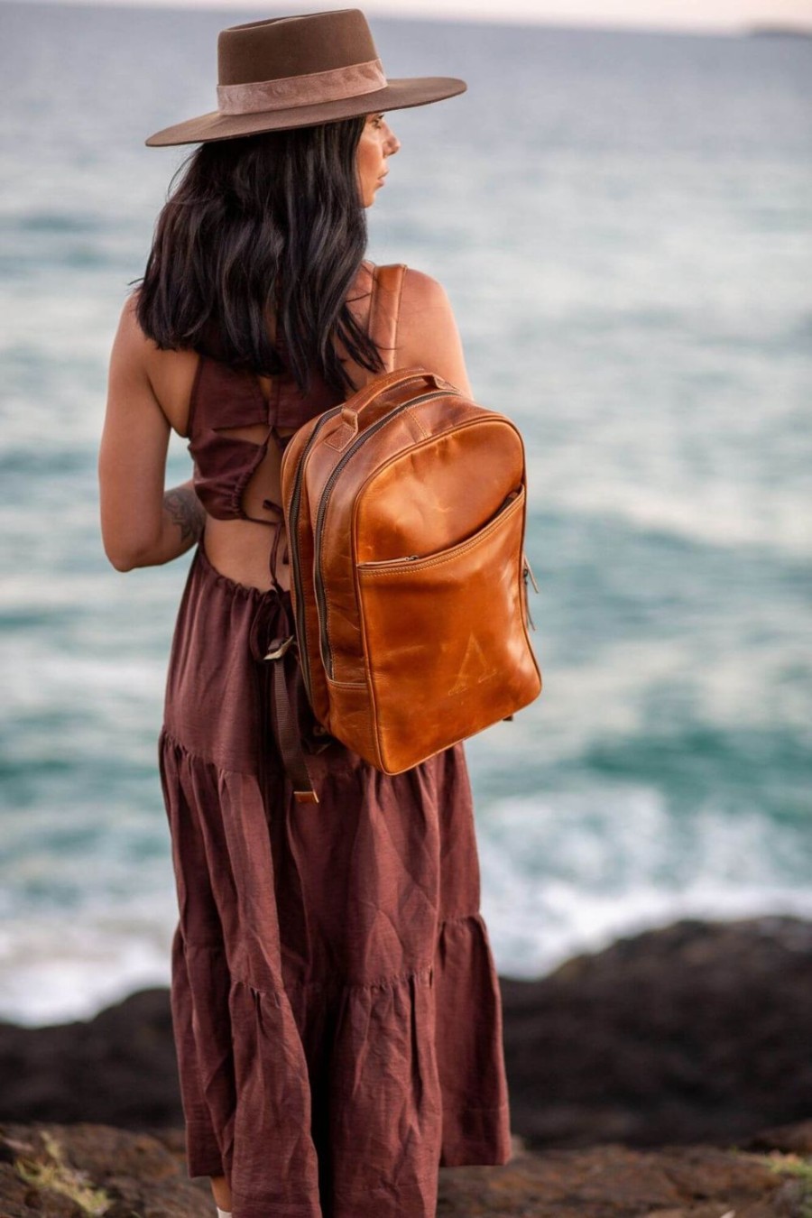 Accessories Aurelius Leather | Aurelius Leather-Hunter Leather Tan Backpack + Laptop Bag