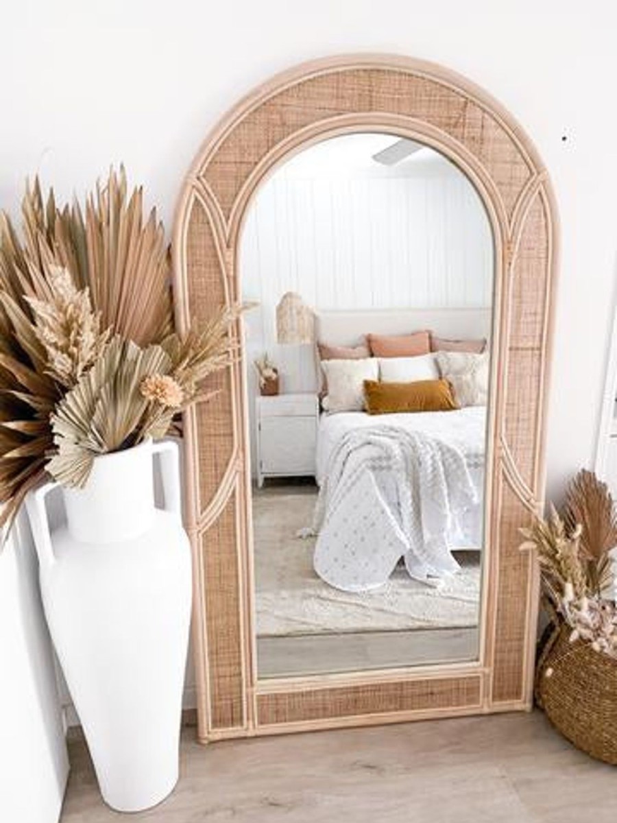 Homewares Amalfi | Arched Rattan Floor Mirror