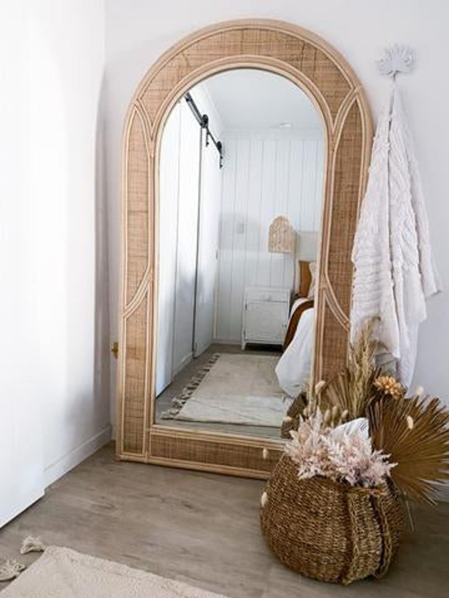 Homewares Amalfi | Arched Rattan Floor Mirror