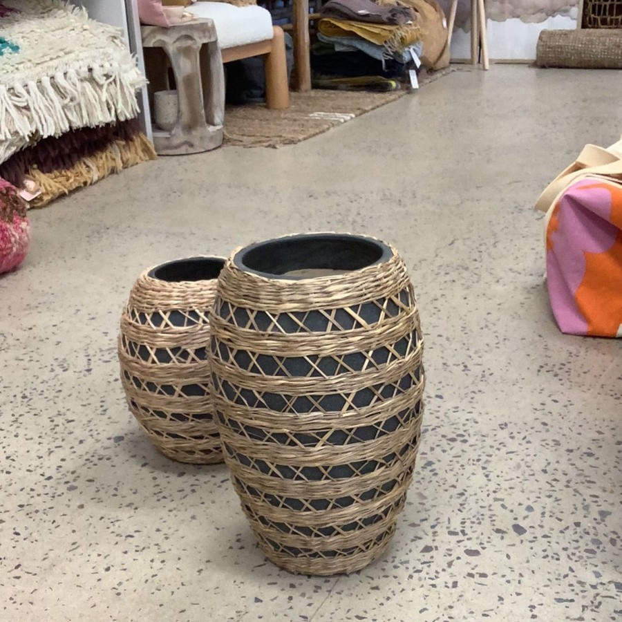 Homewares N/A | Black + Rattan Vase-Large