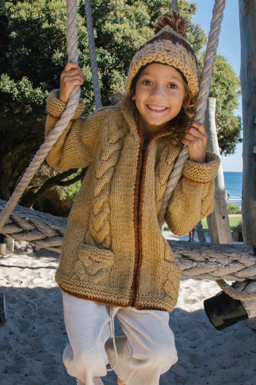 Kids Hobo and Hatch | Kids Tide Zip Cardigan-Butterscotch