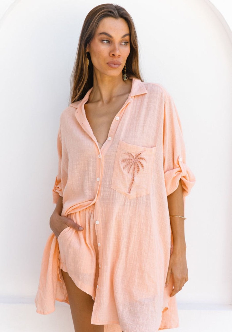 Clothing & Accessories Cabo Gypsy | Cabo-3 Palms Shirt Dress-Grapefruit