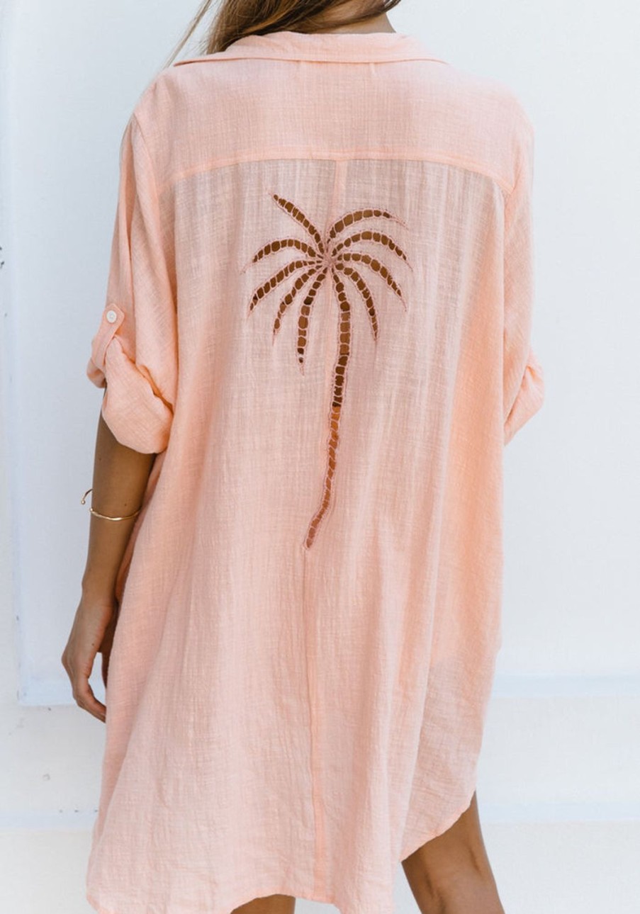 Clothing & Accessories Cabo Gypsy | Cabo-3 Palms Shirt Dress-Grapefruit